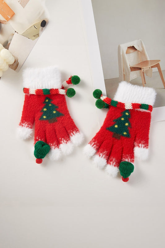 Pom Pom Trim Christmas Tree Smart Touch Gloves