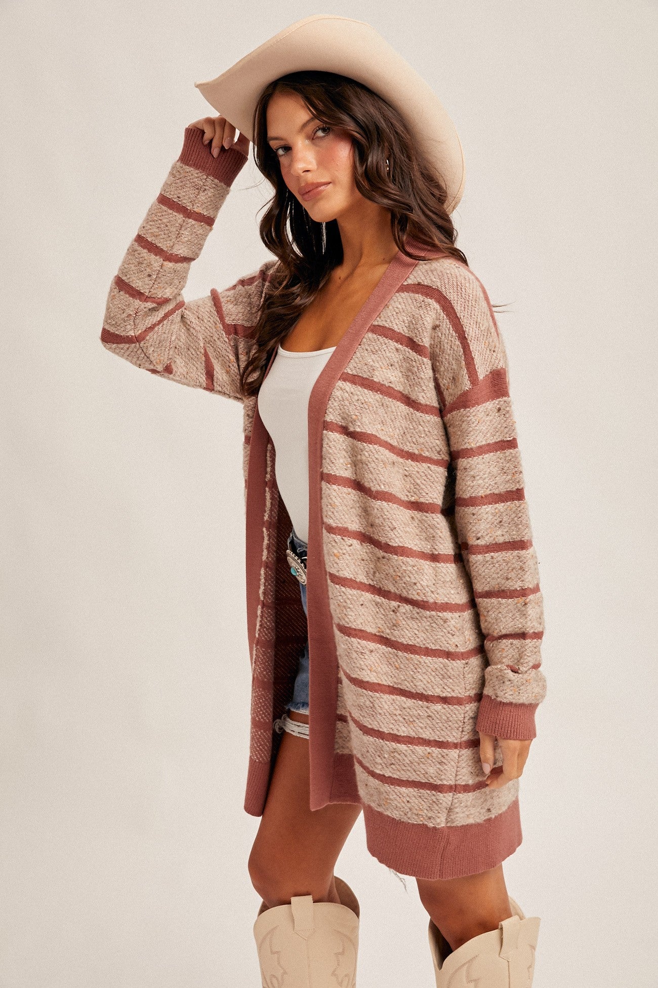 Textured Stripe Long Line Cardigan