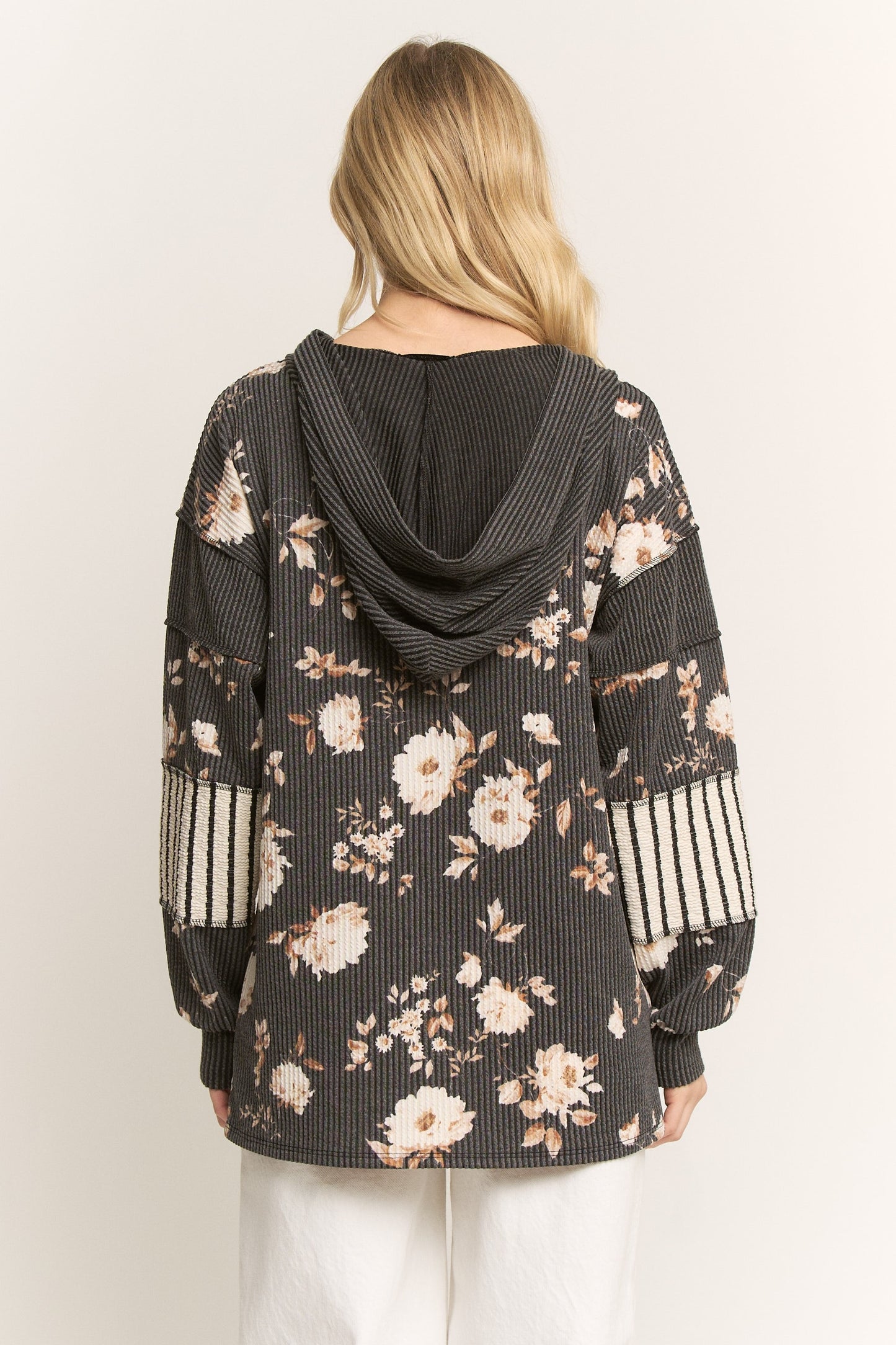 Long Sleeve Floral Urban Rib Hoodie Top