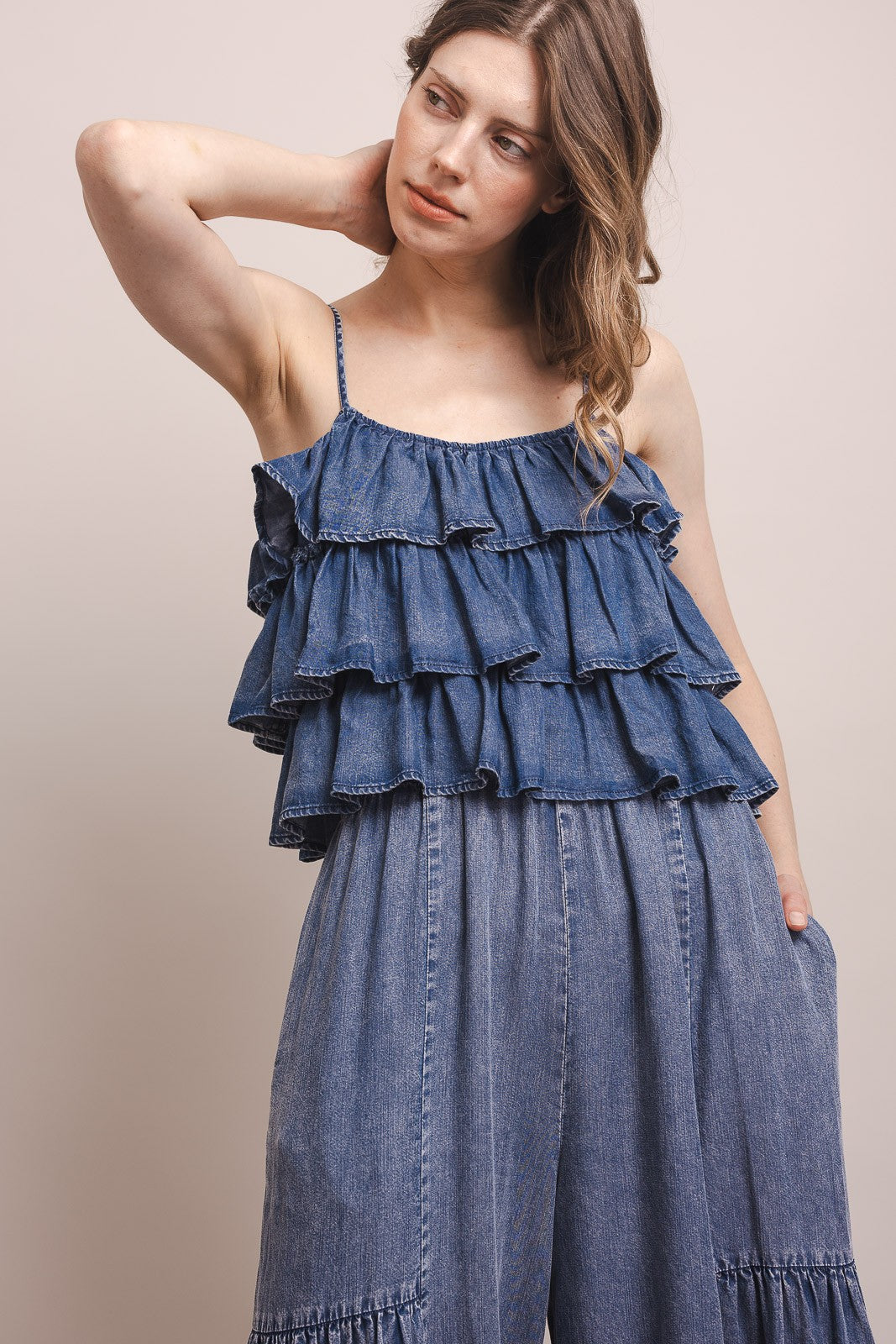 Tiered Top Wide Ruffle Leg Jumpsuit