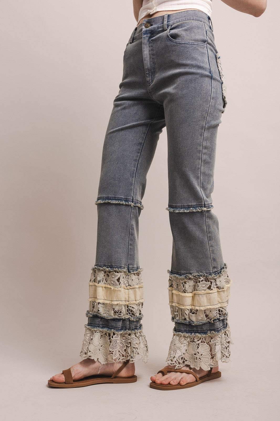 Decorative Ruffle Hem Flared Jeans