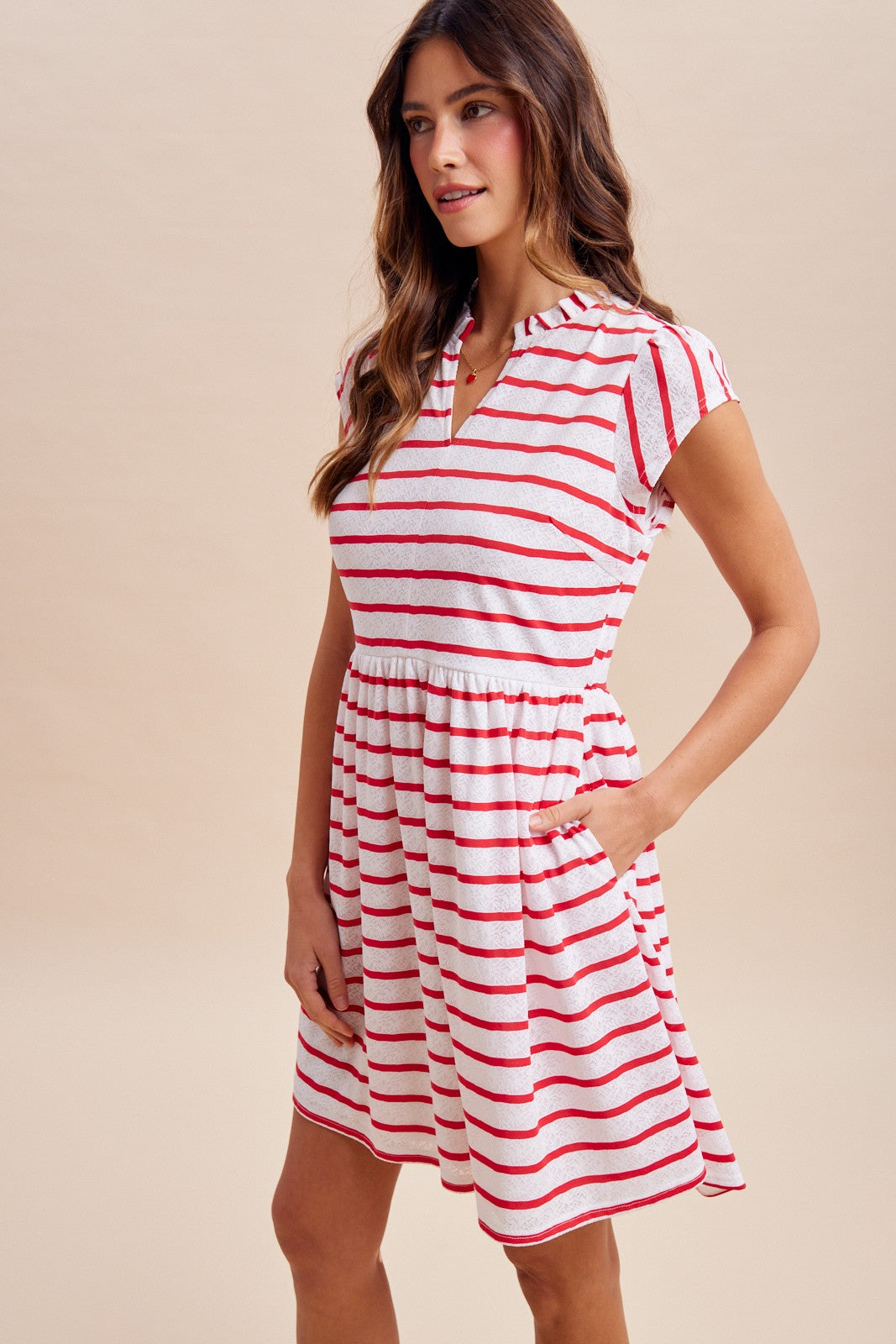 4th July Stripe Knitted Lace Babydoll Mini Dress