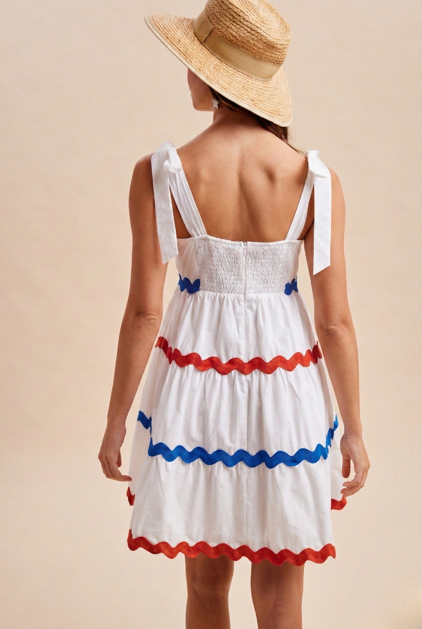 4th Of July Red & Blue Ric-rac Trimmed Mini Tiered Dress