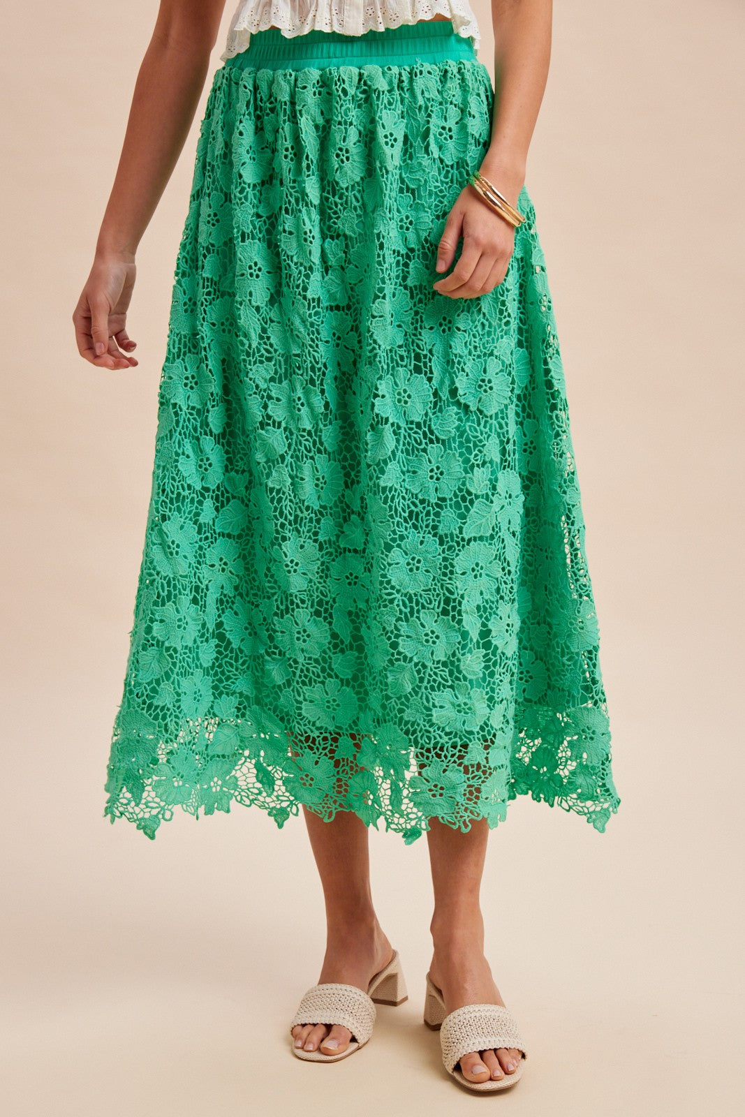 Floral Crochet Lace Midi Flare Skirt