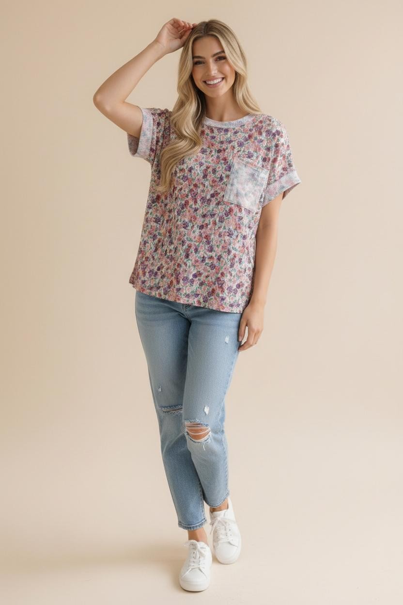 Ribbed Floral Doman Top