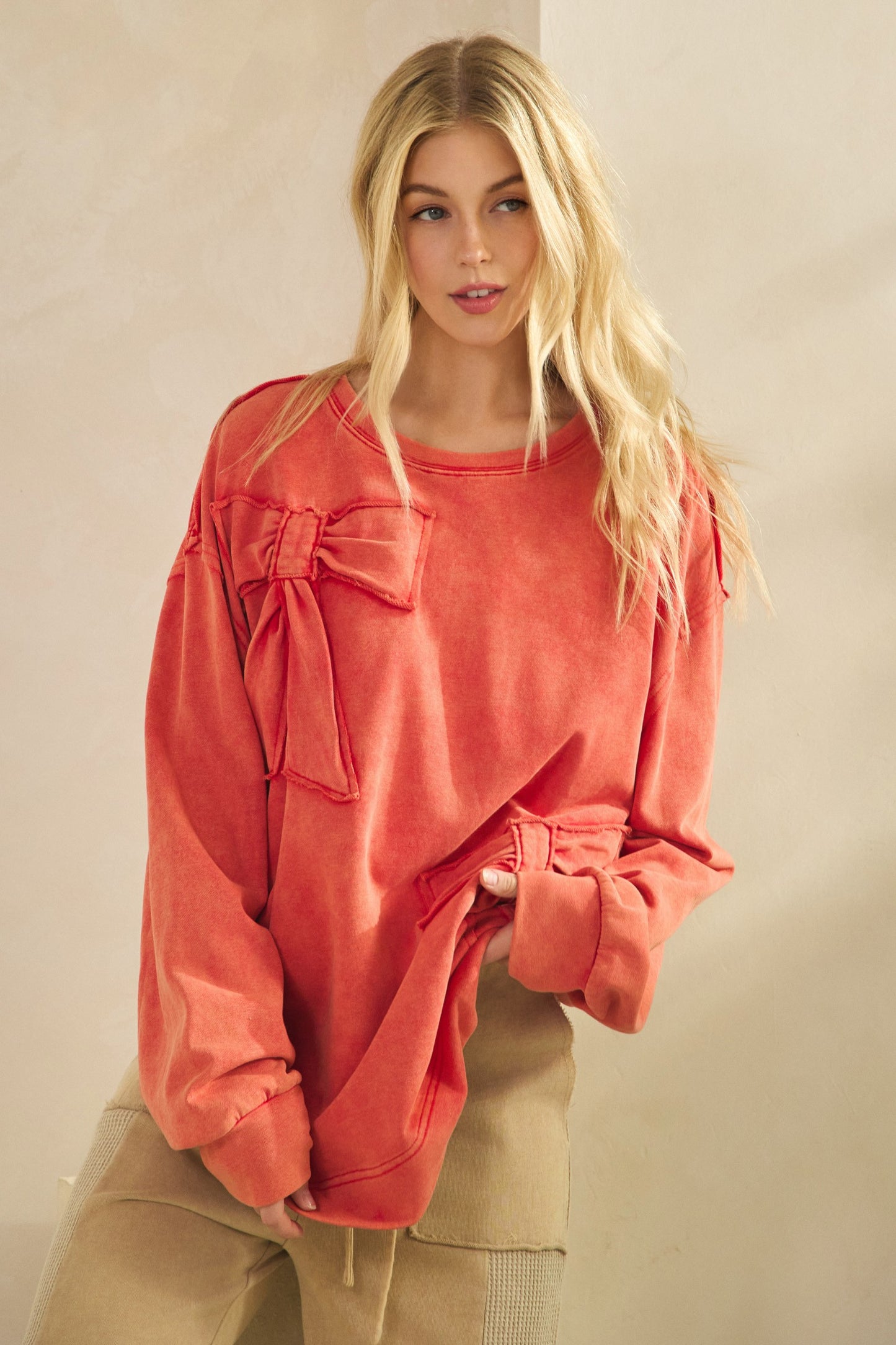 French Terry Bow Detail Sweatshirt