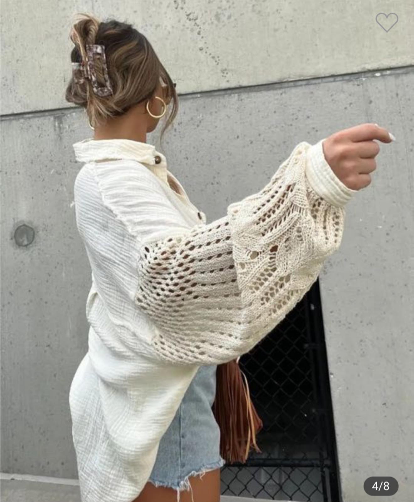 Crochet Sleeve Button Up Top