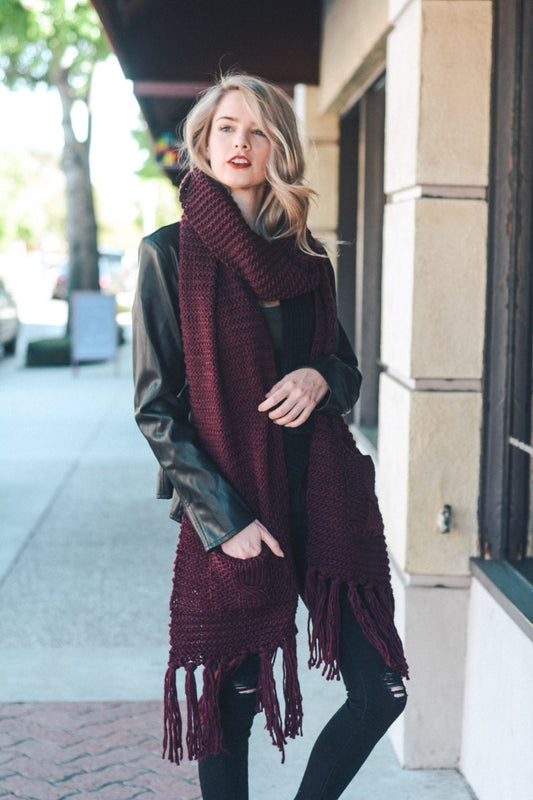 Oversized Two Pocket Tassel Scarf