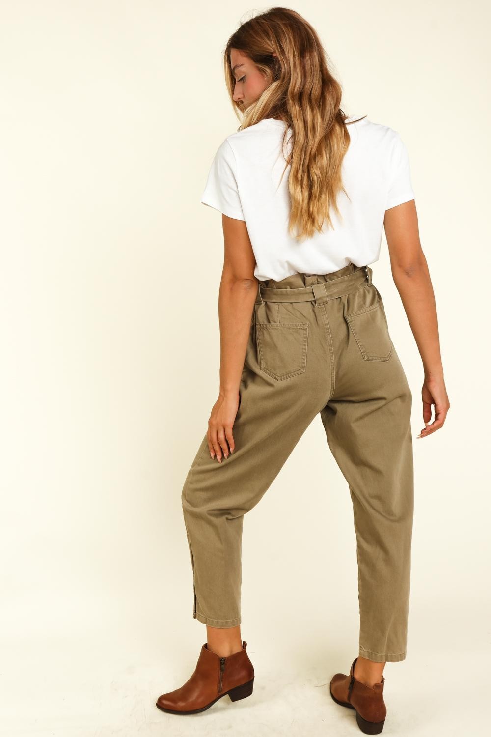 Paper Back Belted High Waist Pants