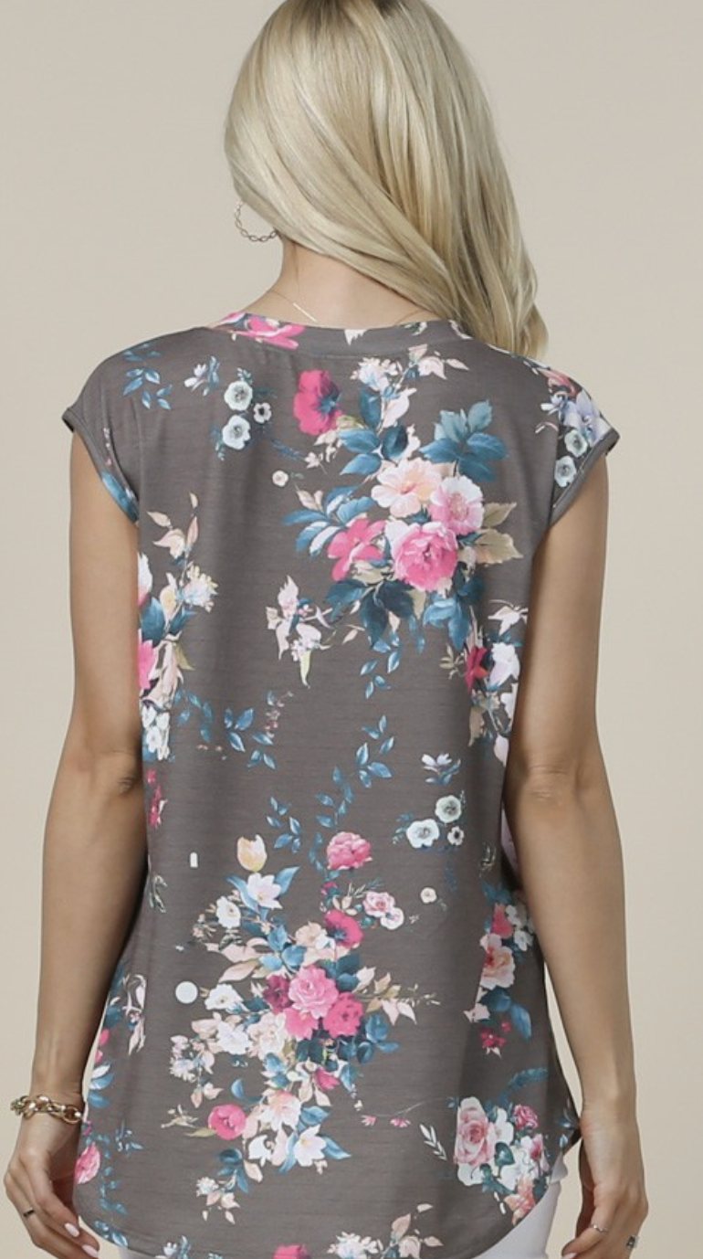 Floral Print Sequin Pocket Sleeveless Top