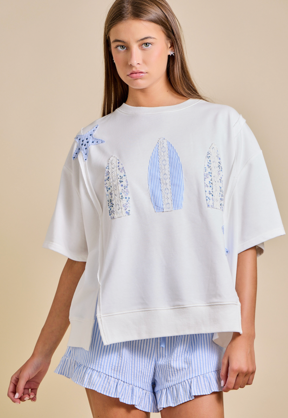 Surfboard Patchwork Tee Coastal Summer Top