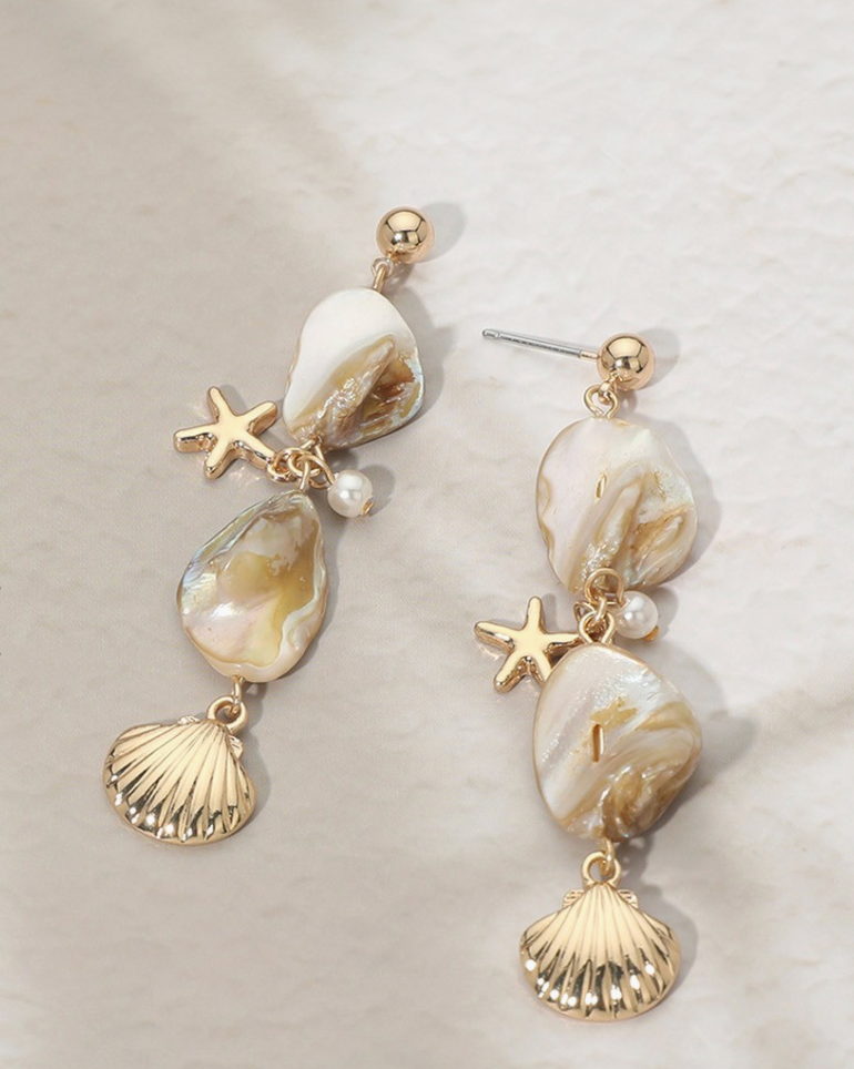 Coastal Shell Charm Drop Statement Earrings
