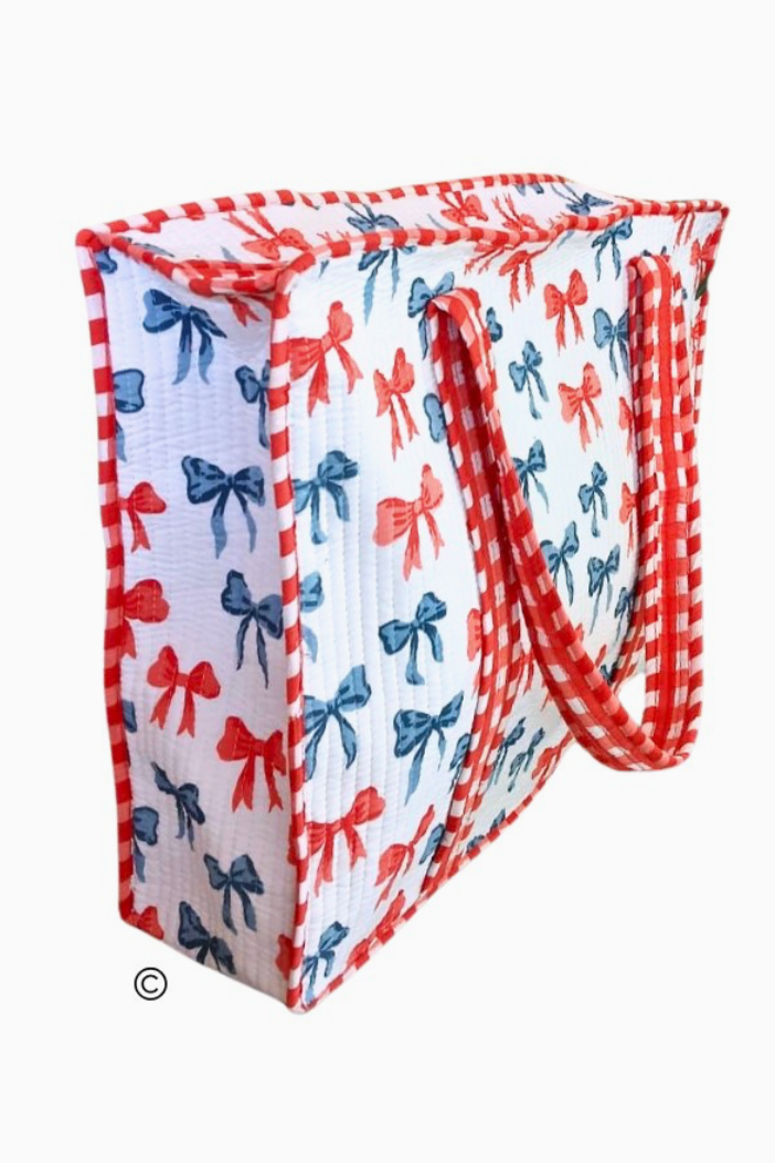 Americana Red And Blue Bow Tote Bag