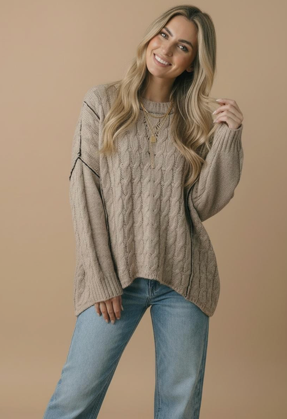 Cable Knit Oversize Pullover Sweater Knit Top