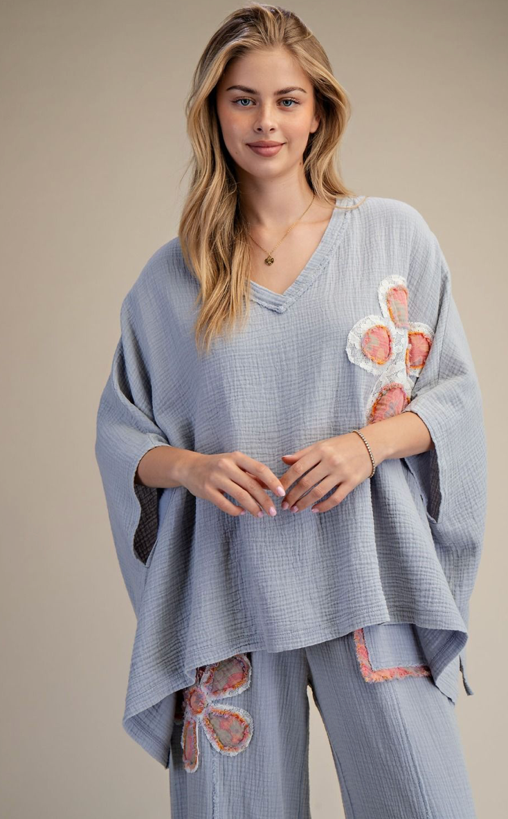 PATCH FRONT WASHED COTTON GAUZE TWO PIECE SET