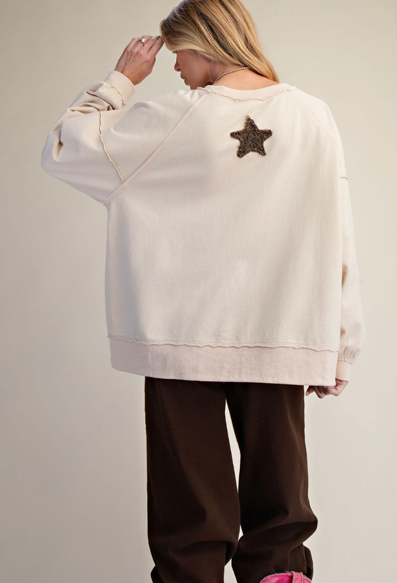 STAR PATCH FRONT WASHED TERRY PULLOVER