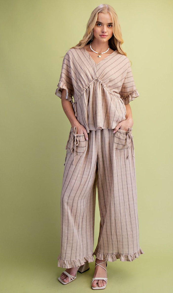 STRIPED COTTON GAUZE PANTS