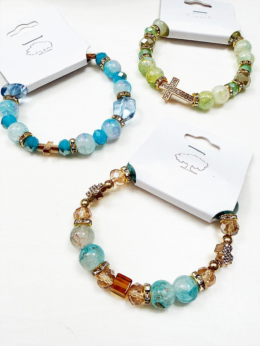 Rhinestone Cross Soft Beaded Bracelet