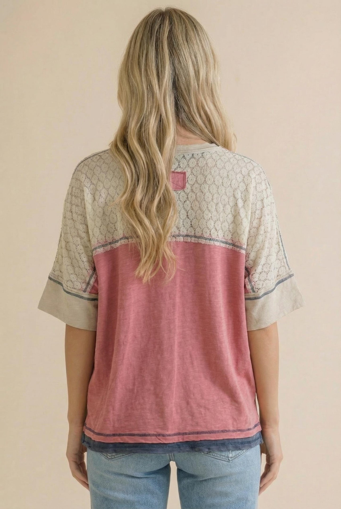 Short Sleeve Star Patchwork With Lace Top