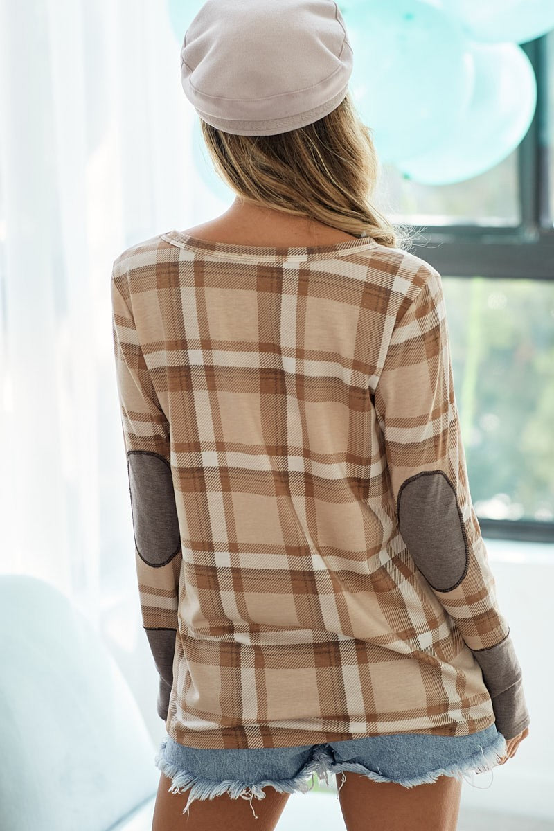 Checker French Terry Top With Thumb Open Cuffs