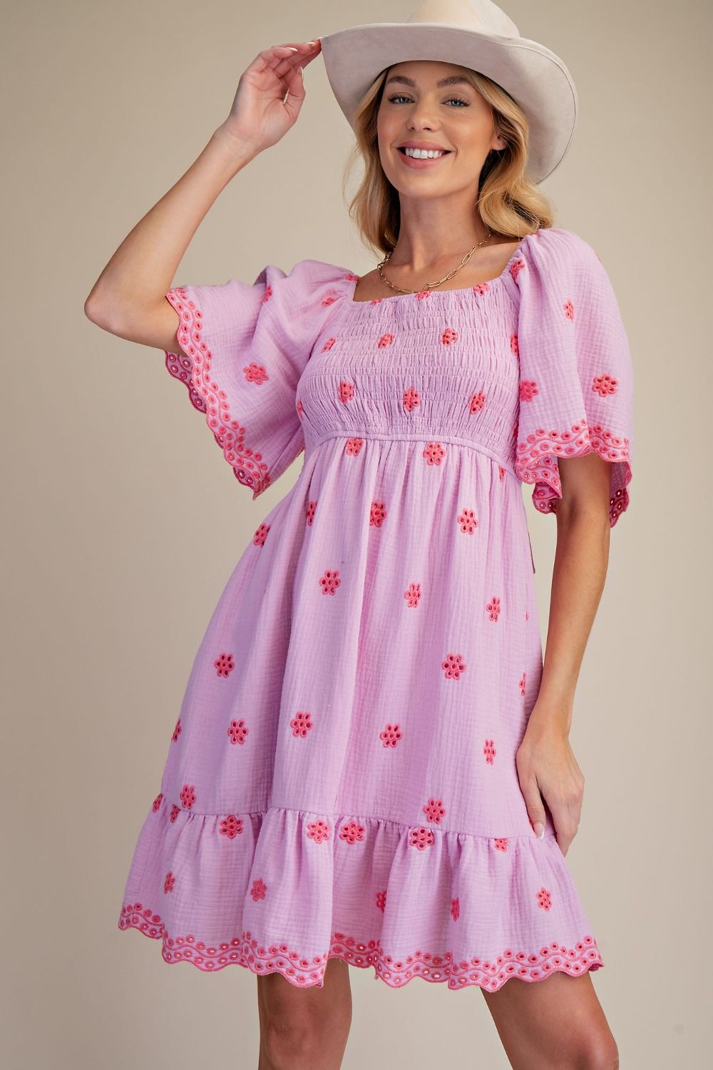 EMBROIDERY DETAILING COTTON GAUZE DRESS
