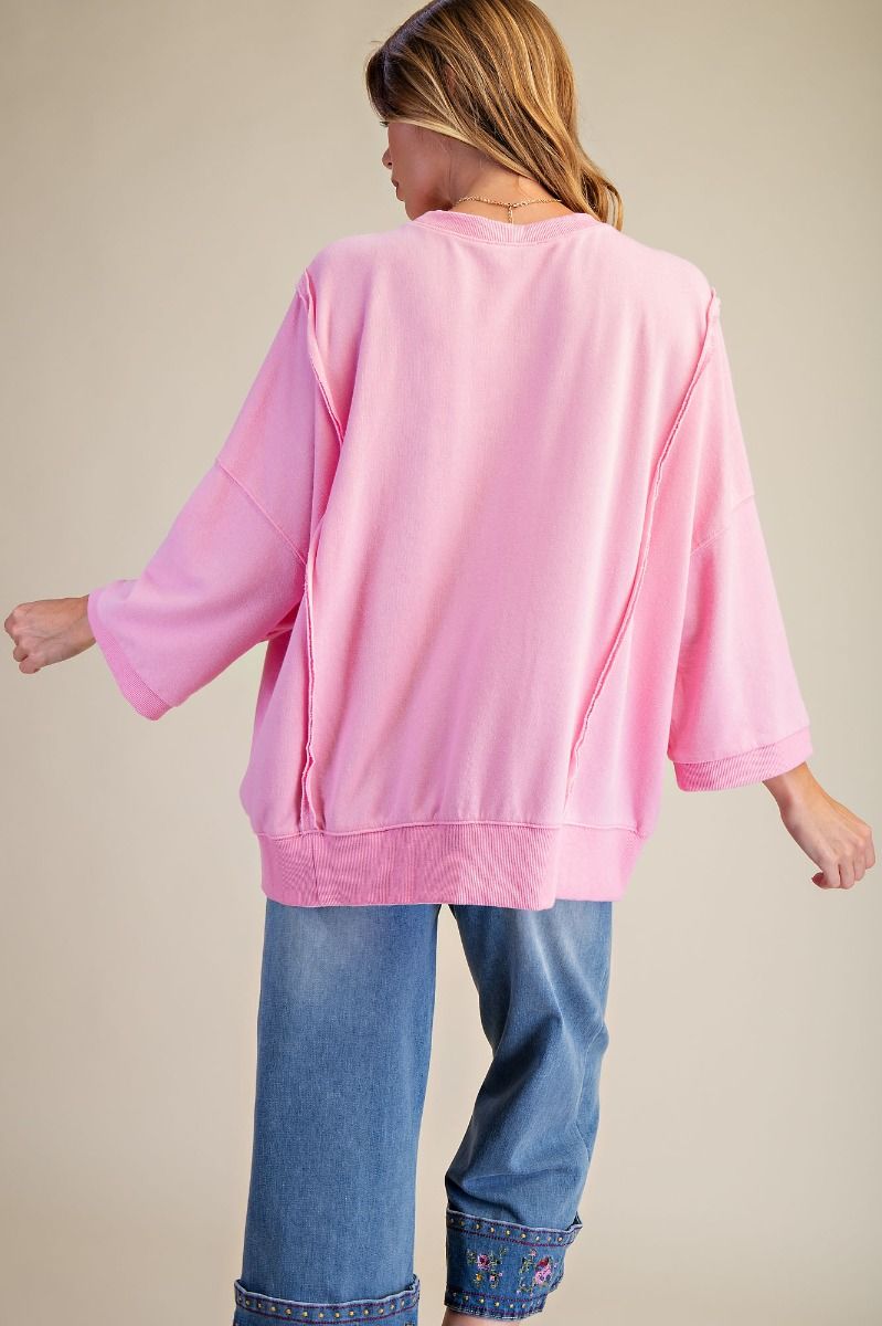 BOW PATCH BOTTOM HEM WASHED TERRY PULLOVER