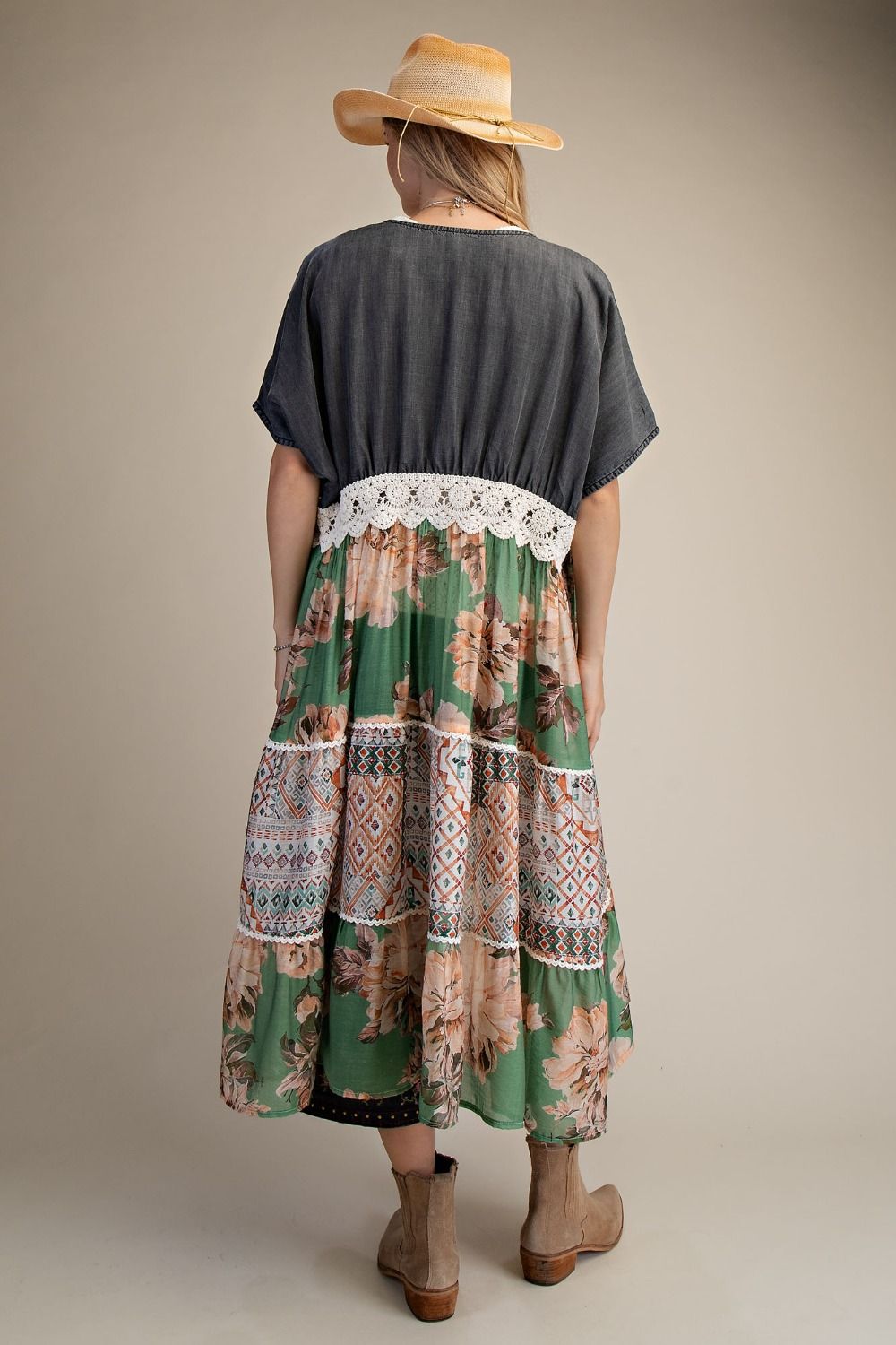 DARK DENIM MIX PRINT BOTTOM KIMONO