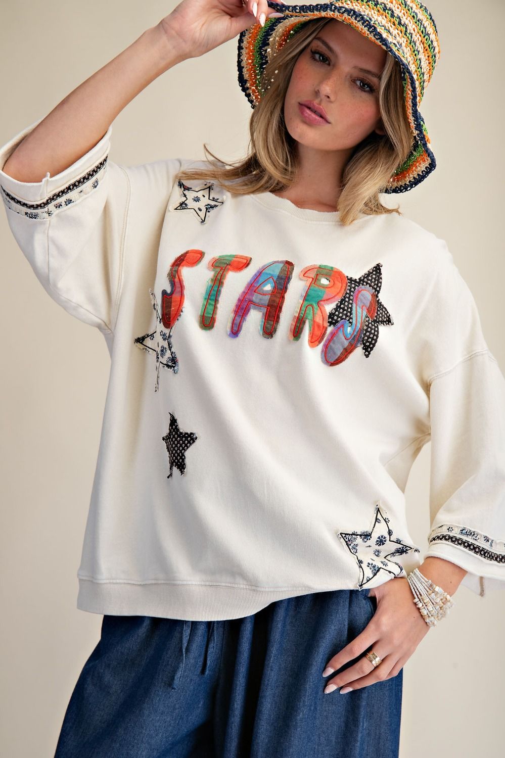 STAR PATCH FRONT WASHED TERRY PULLOVER