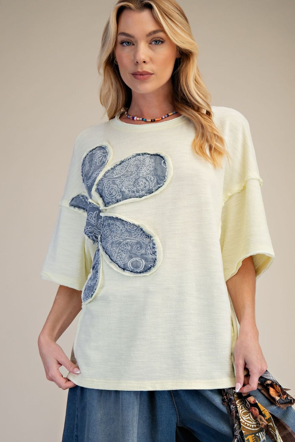 FLORAL PATCH WASHED COTTON BOXY TOP