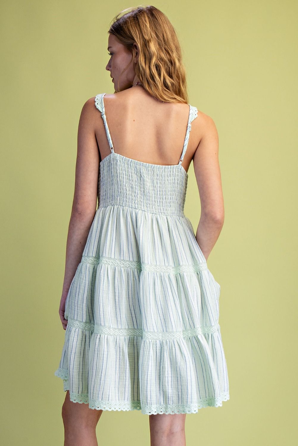 STRIPED COTTON GAUZE TIERED DRESS