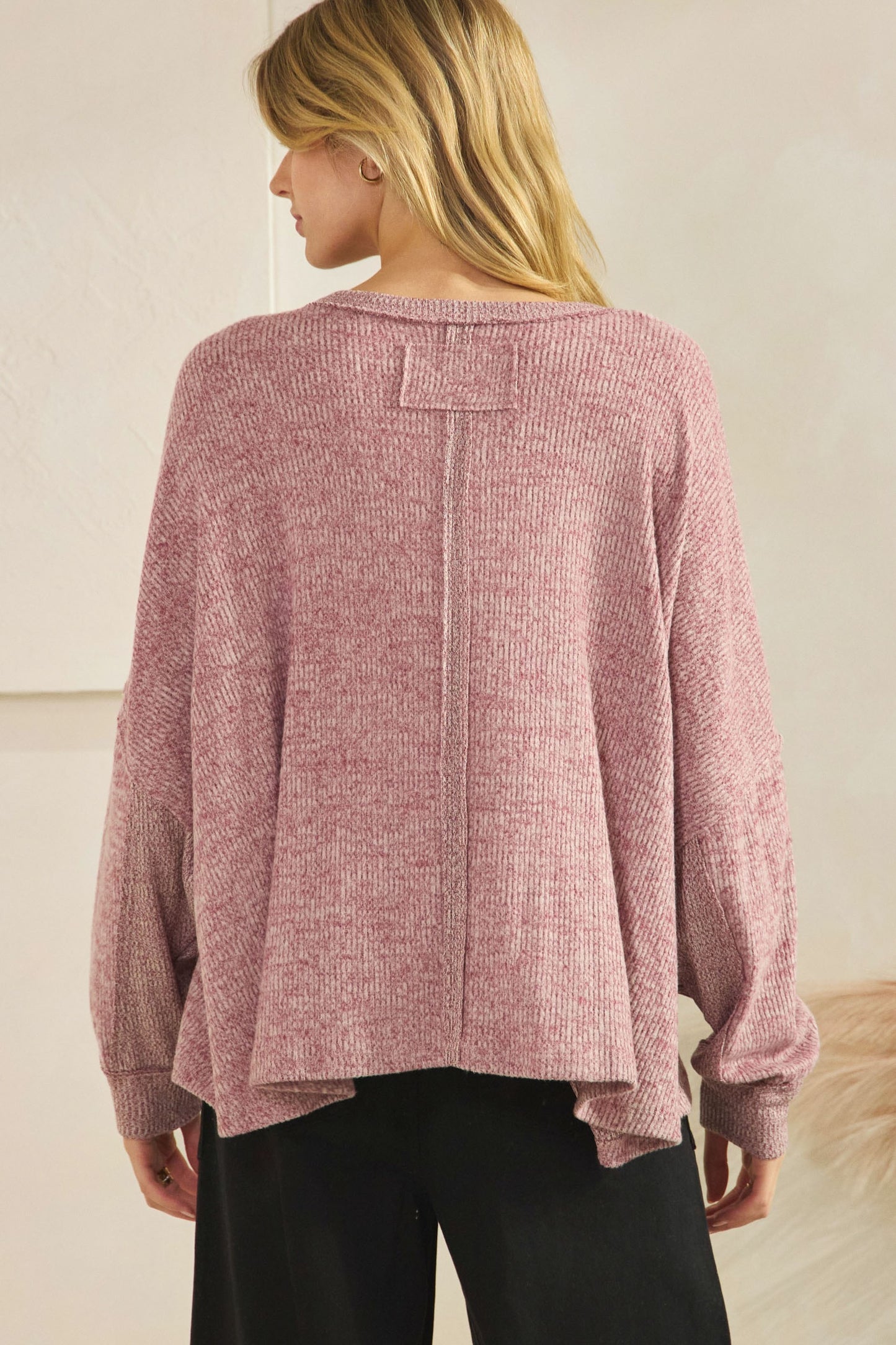 Long Sleeves Two Tone Solid Top