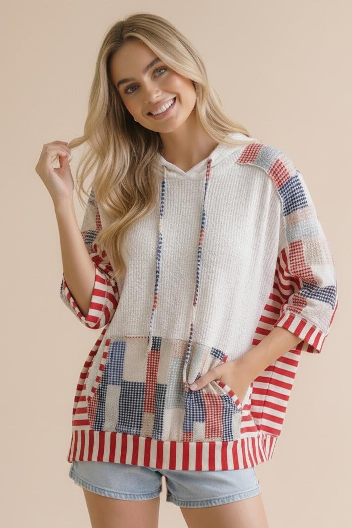 Short Sleeve Patchwork Oversized Knit Top