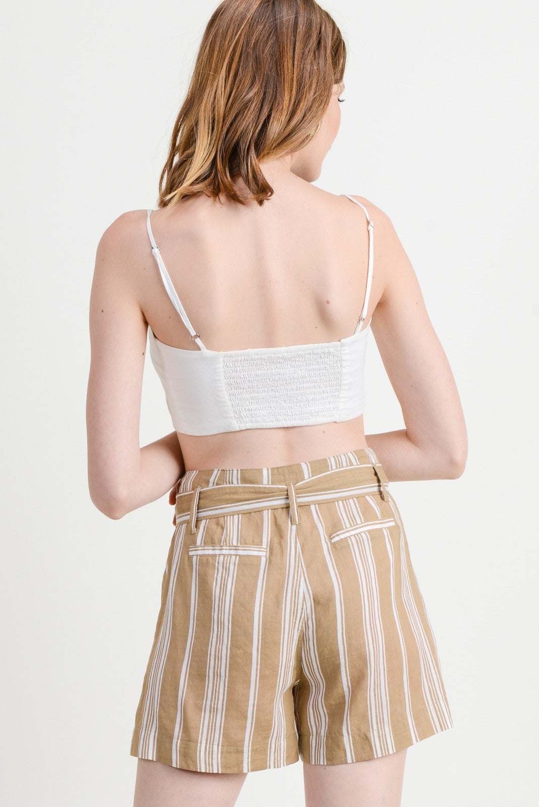 Washed Cotton Rayon Striped Shorts