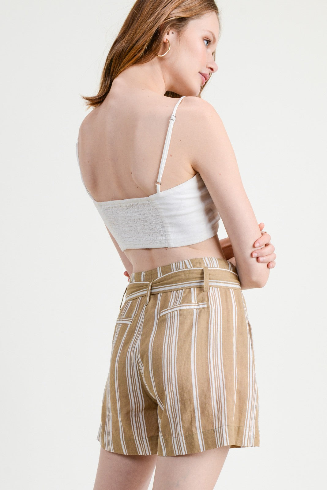 Washed Cotton Rayon Striped Shorts