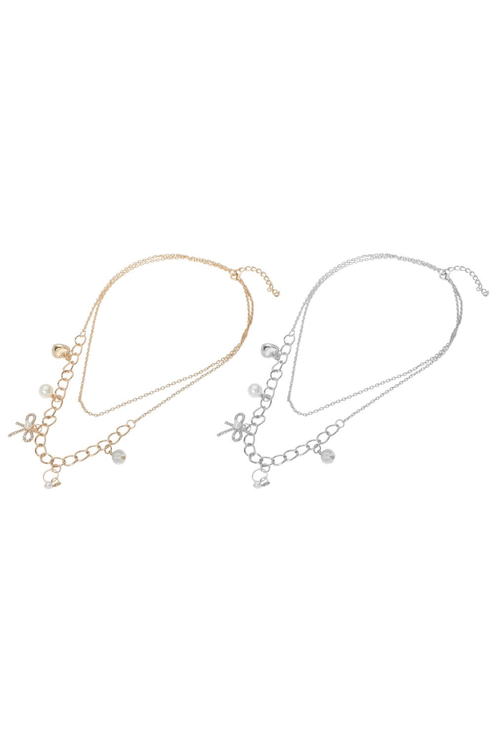 Bow Pearl Charm Double Layered Necklaces