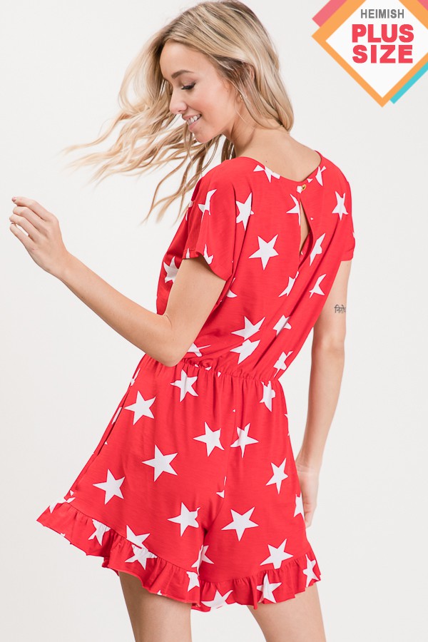Plus Star Romper With Keyhole Button And Ruffled