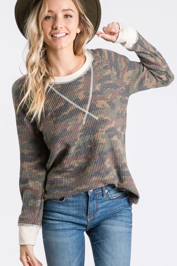 Butter soft camo sweater