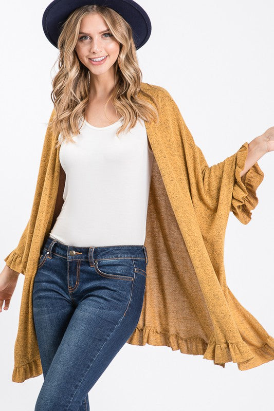 Hacci Two-tone Ruffle Trim Open Front Cardigan