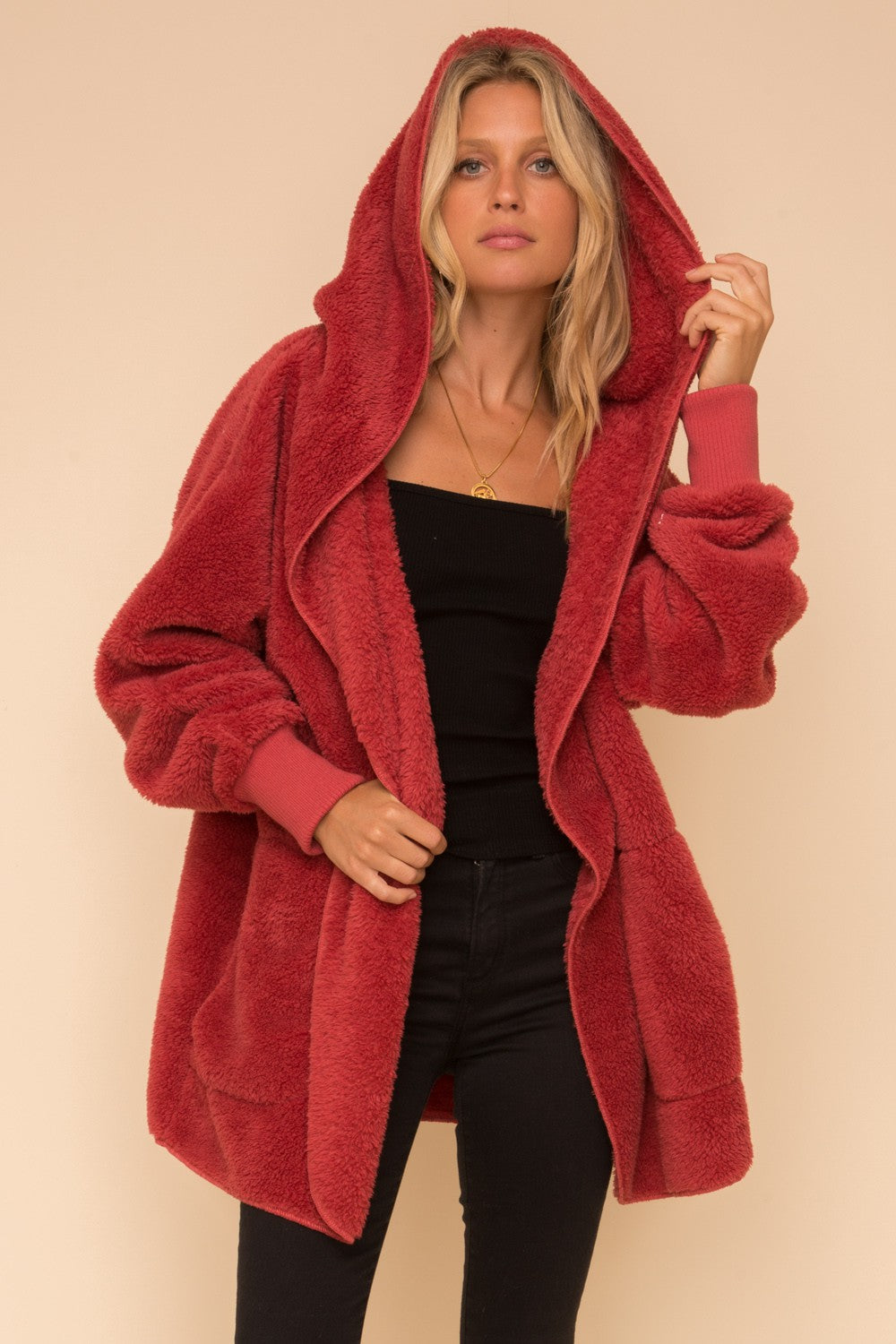 Faux Fur So Soft Plush Hooded Jacket With Pockets