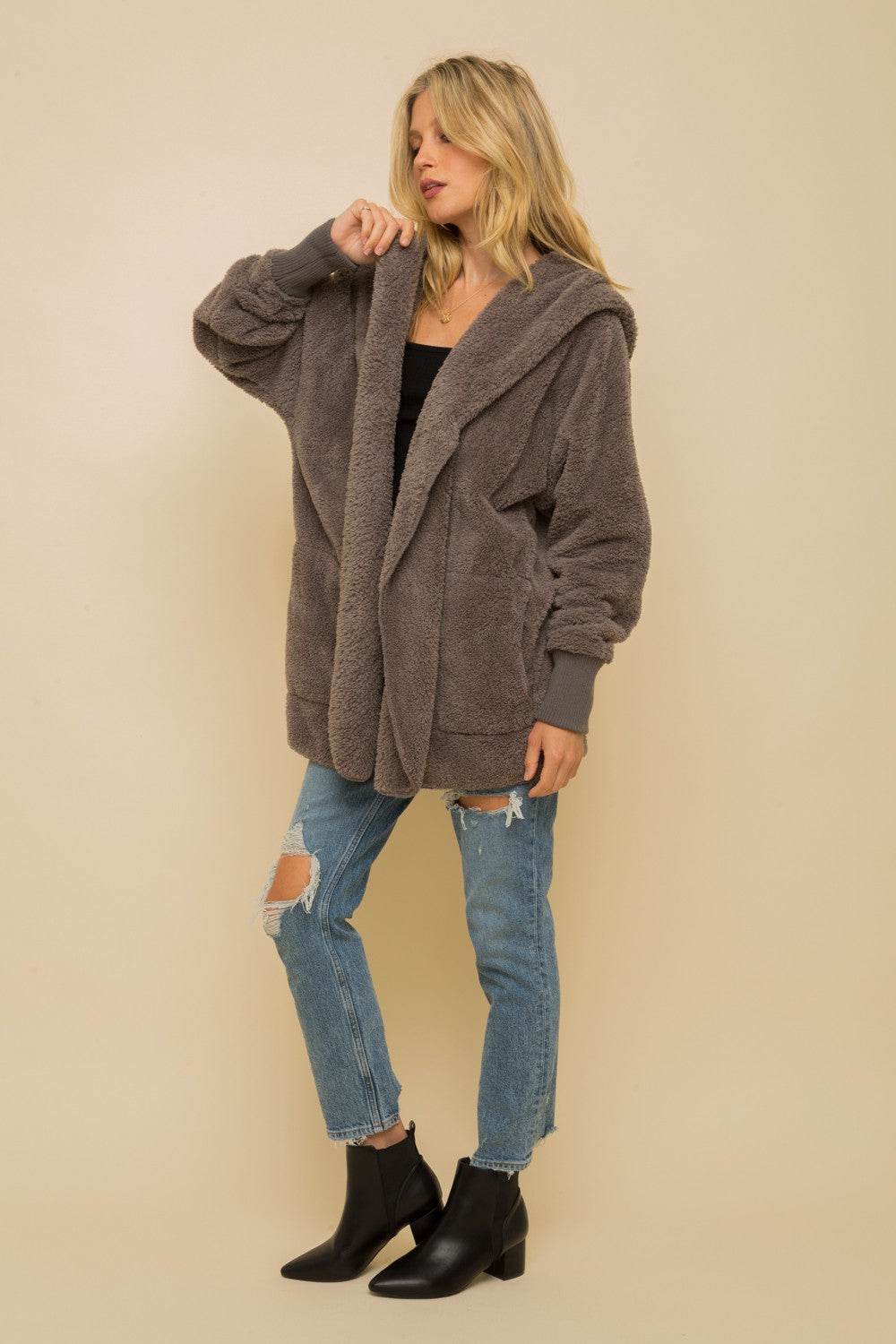 Faux Fur So Soft Plush Hooded Jacket With Pockets