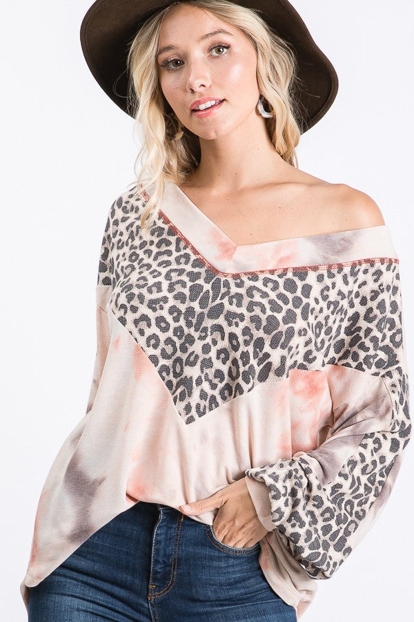 Animal print color block sweater