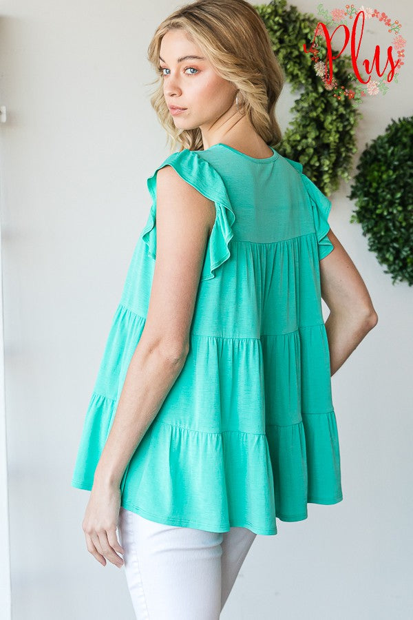 Curvy Solid Bulgari Top With Ruffled