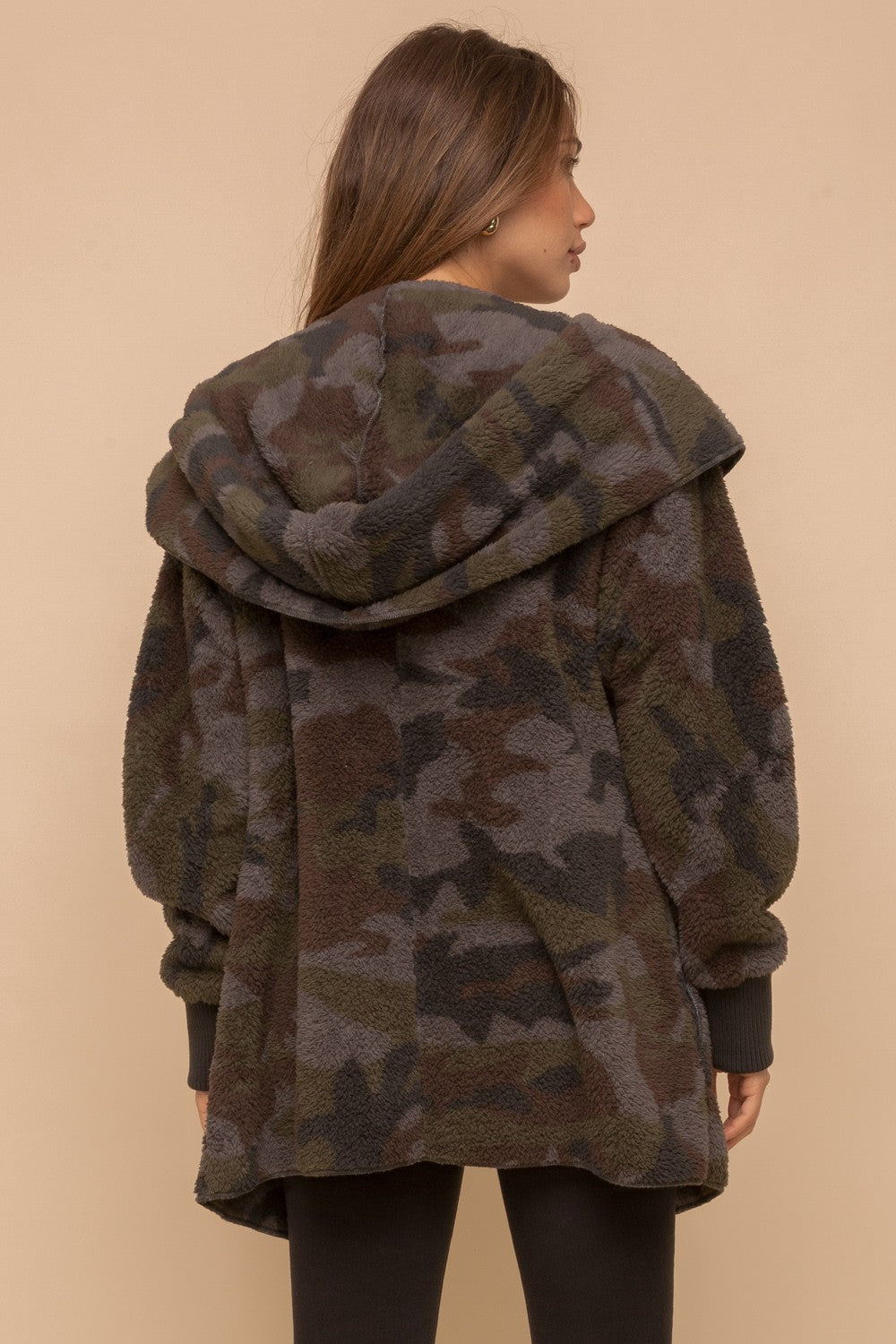 Camo Print Fur Open Jacket