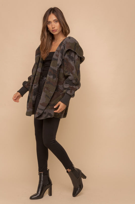 Camo Print Fur Open Jacket