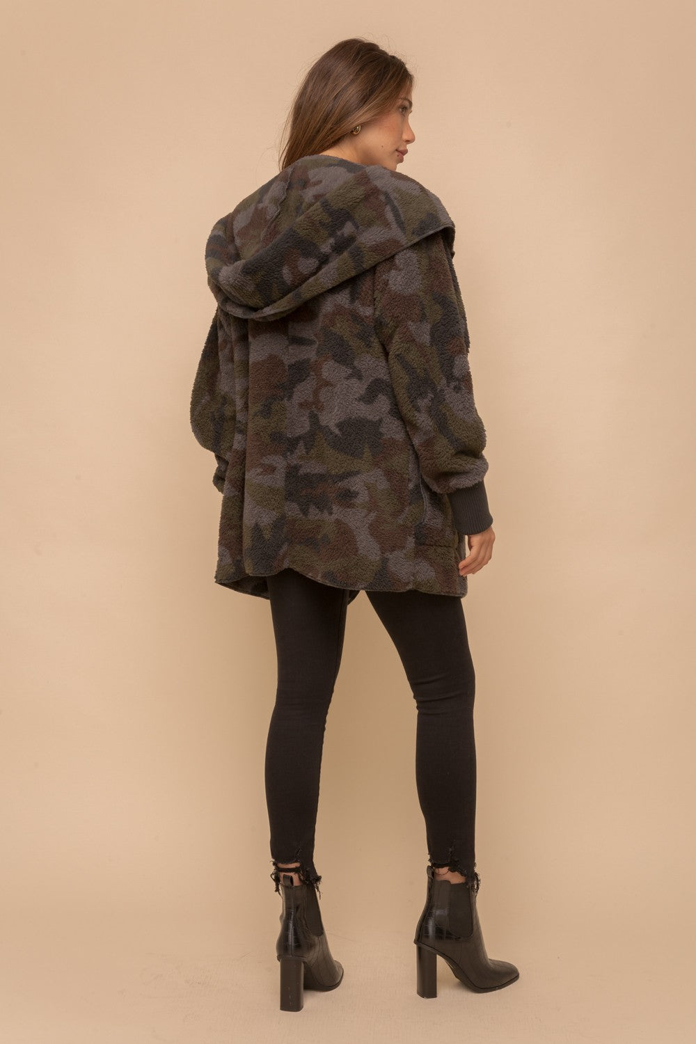 Camo Print Fur Open Jacket