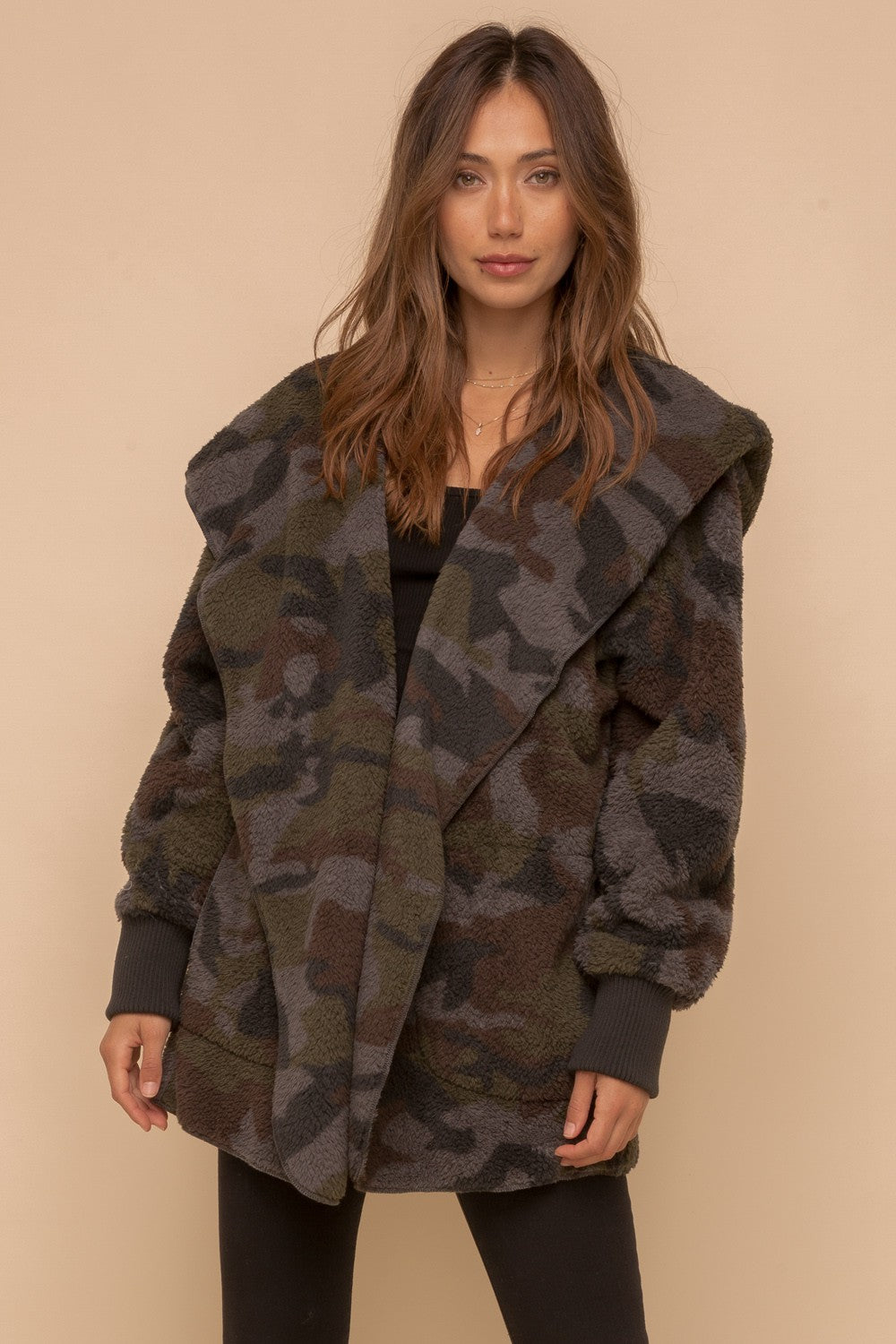 Camo Print Fur Open Jacket
