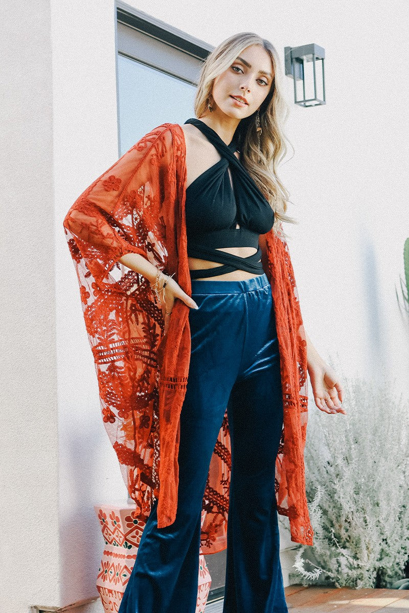 The Red Clay Lace Kimono