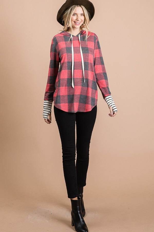 Plaid butter soft stretchy hoodie