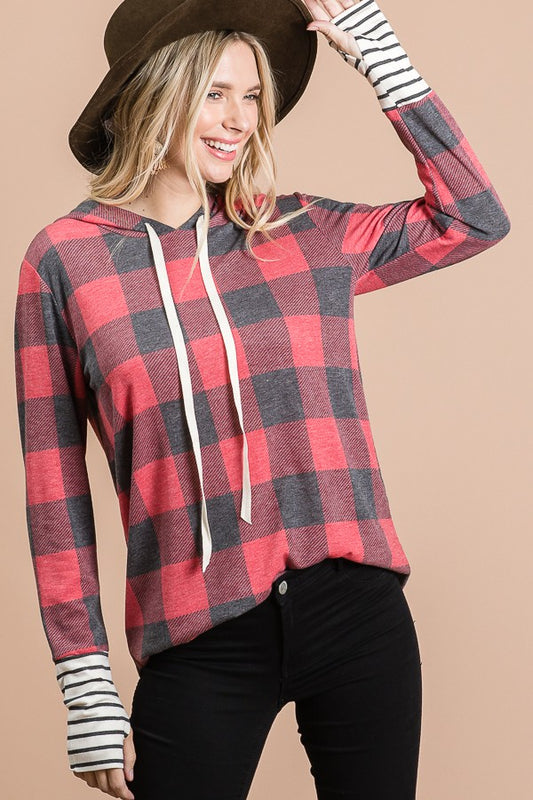 Plaid butter soft stretchy hoodie