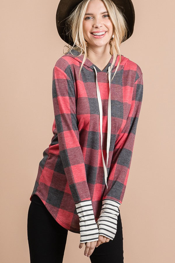 Plaid butter soft stretchy hoodie